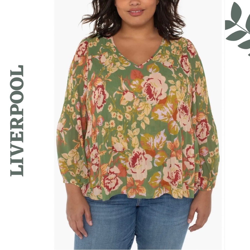 Liverpool Floral Pleated Blouse XS NWT